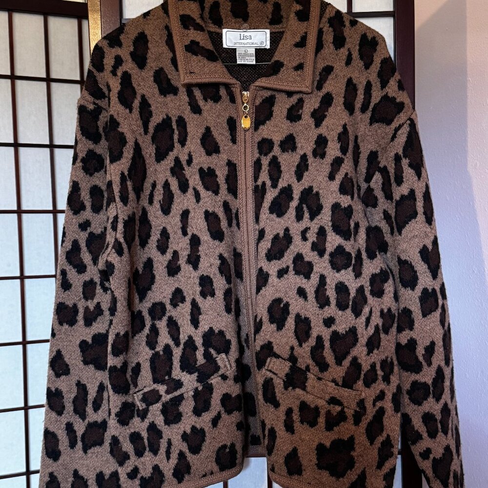 Leopard Print Zip Sweater/Jacket Zip Size L